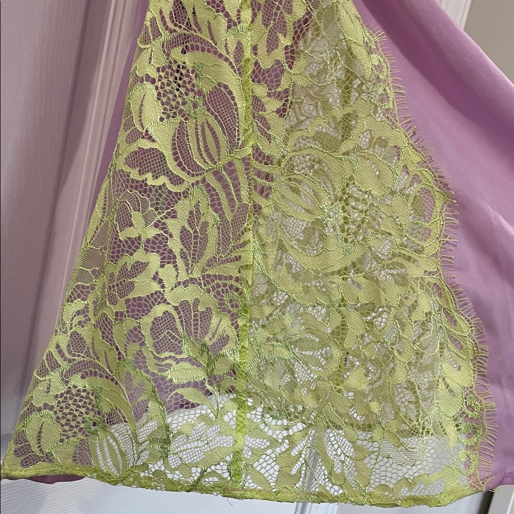 For Love & Lemons Lavender Slip Dress with Neon Yellow Trim- Size Small NWT - Picture 4 of 10